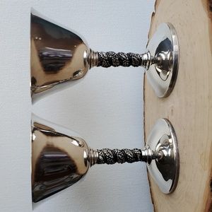 Roma S.L Set of 2 Silver-plated Vtg Wine Goblets Glasses Made in Spain Signed